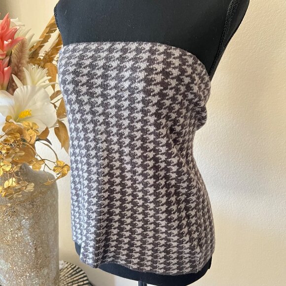 Y2K Versatile Houndstooth Tube Top Mini Skirt Light & Dark Gray Knit Stretch - Picture 4 of 8